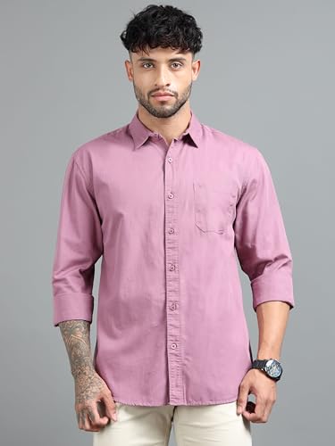 Image of Men Slim Fit Solid Spread Collar Casual Shirt