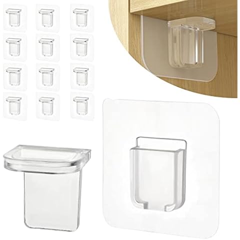AccEncyc 12 Pcs Punch Free Shelf Support Pegs Self Adhesive Shelves Clips Shelf Pegs for Shelves No Drill Shelf Bracket Holders Pin for Kitchen Cabinet Book Shelves Closet Clapboard Layer (1-Peg) Cover