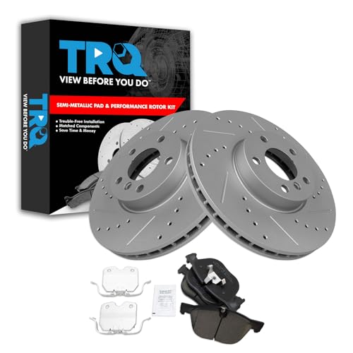 TRQ Front Brake Pad and Rotor Set Ceramic G Coated Drilled S...