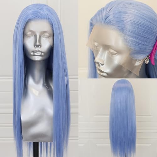 ELESTY Ice Blue Hair Synthetic Lace Front Wig 24 Inch