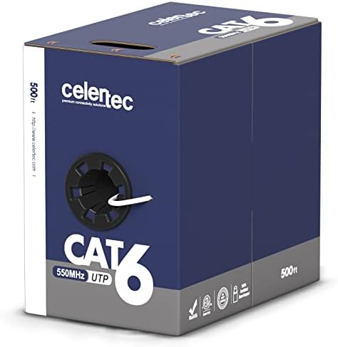 celertec CAT6 Ethernet Cable, 500ft, 23AWG Solid Bare Copper, Unshielded Twisted Pairs(UTP), 550MHz, ETL Listed &CMR Riser Rated, Indoor, Bulk Ethernet Cable -White
