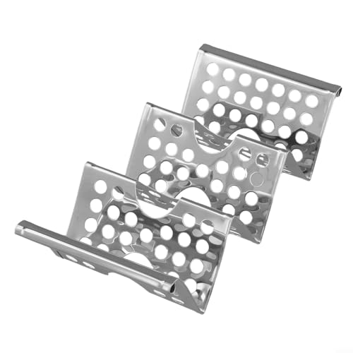 Soporte para tacos de acero inoxidable para 3 tacos, diseñado con agujeros de ventilación para acelerar el calor, adecuado para uso en horno, fiestas de tacos y entretenimiento en el hogar