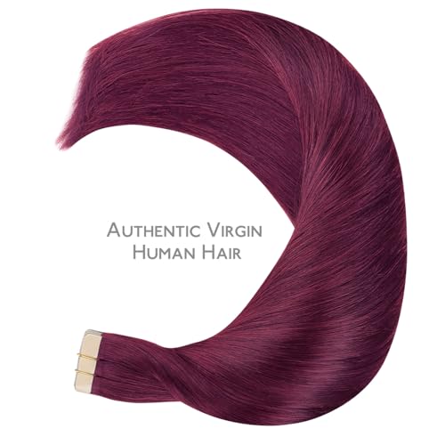 Image of WENNALIFE Tape in Hair Extensions Human Hair, 20pcs 40g 12 inch Light Burgundy Remy Hair Extensions Straight Human Hair Tape in Extensions Skin Weft Tape Extensions Human Hair