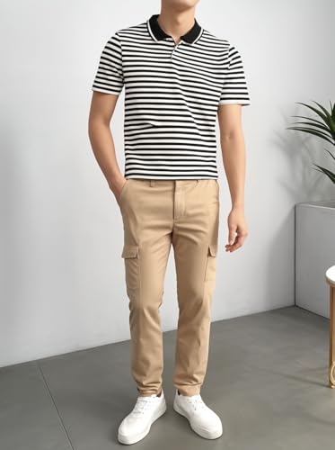Image of Mack Jonney Men's Striped Cotton Rich Collar Neck T Shirt | Collar Tshirts | Half Sleeves | Striped-Regular Fit-MM485-nw