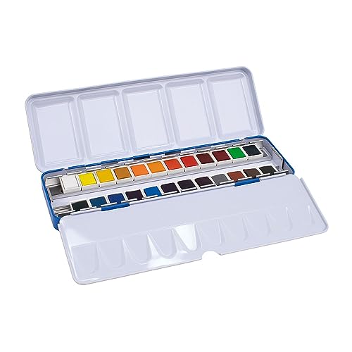 Boîte métallique 24 aquarelles demi godet MILAN pour carnet de voyage