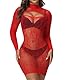 Hilergy Sexy Dessous Kleid für Frauen Fischnetz Hollow Out Bodycon Stretchy Kleid Nachtwäsche Exotische Strand Cover Up Kleid(rot)