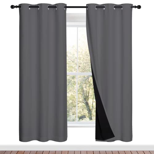 Image of NICETOWN Grey Full Shade Curtain Panels, Pair of Energy Smart & Noise Blocking Out Blackout Drapes for Dining Room Window, Thermal Insulated Guest Room Lined Window Dressing(Gray, 42 x 72 inch)