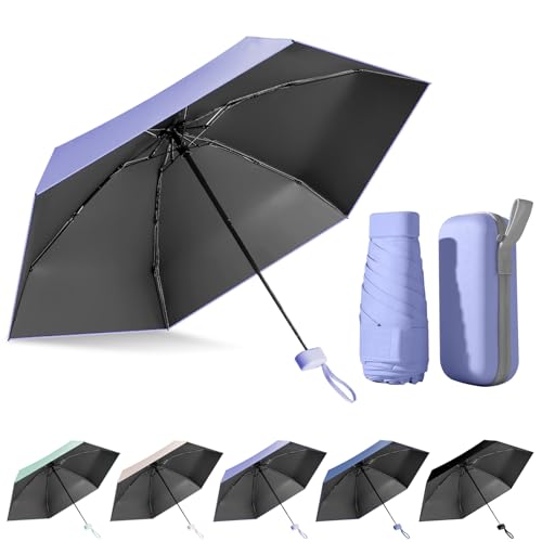 FESDMOH Regenschirm, Mini Umbrella, Taschenregenschirm, Mini Schirm mit box, Schirm UV Schutz, Regenschirm Klein Leicht Stabil (Lila)