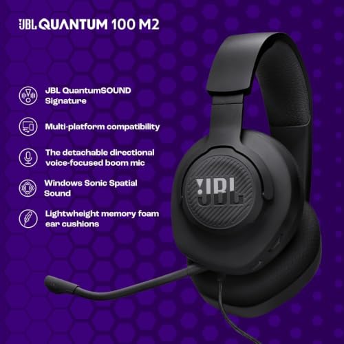 JBL, Fone de Ouvido Com Fio, Quantum 100M2, Headset Gamer, Over Ear, Microfone Removível - Preto