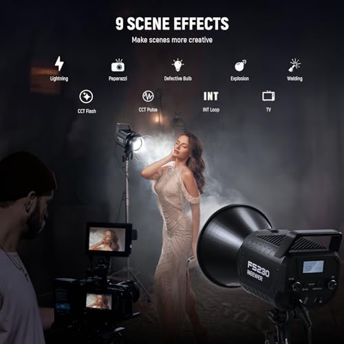 Image of NEEWER FS230 230W COB Video Light 2.4G /APP Control, 110000lux /1m 5600K Daylight Bowens Mount Photography Continuous Output Lighting for Video Recording, Silent Fan, 9 Scenes 4 Dimming Types CRI97+