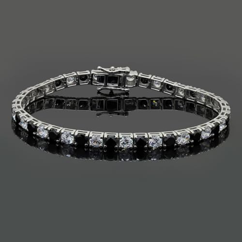 12 Carat Alternate Lab-Created Black Diamond & Cubic Zircon Tennis Bracelet 925 Sterling Silver 14K White Gold Plated Women's Bracelet (VSS1-VSS2 Clarity, D Color, 7" Inch)4