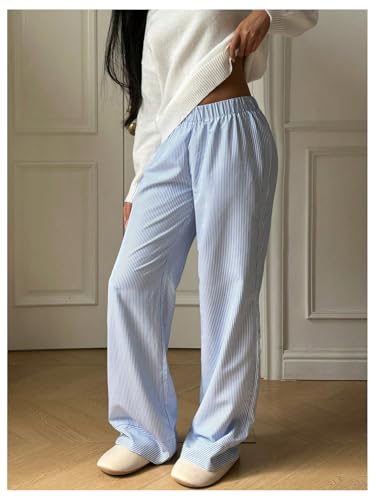 Floerns Women's Elastic Waist Bell Bottom Striped Pants Flare Leg Lounge Pants4