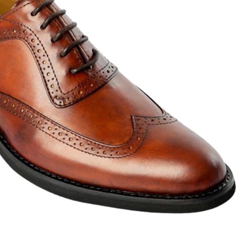 Wing Tip Dress Shoes Men | Genuine Leather Oxford Style Men's Dress Shoes Lace Up Comfortable Rubber Sole