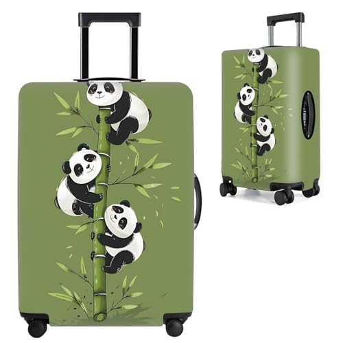 Image of Cute Panda Luggage Cover - Bamboo Climbing Panda Suitcase Protector, Stretchable & Waterproof Travel Luggage Sleeve,S