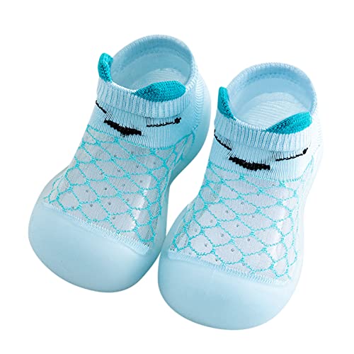 Infant Boys Girls Animal Prints Cartoon Socks Shoes Toddler Breathable Mesh The Floor Socks Non Slip Kids Ballet Shoes (Light Blue, 18 Infant)
