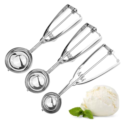 3 Pezzi Cucchiaio per Gelato, Porzionatori da Gelato in Acciaio Inox, Paletta per Gelato con Grilletto, Dosatore Gelato per Gelato 4 cm, 5 cm, 6 cm per Palla Gelato, Cottura, Palla Melone