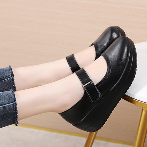 EnllerviiD Women's Mary Jane Platform Round Toe Ankle Strap Low Heel Chunky Uniform Dress Wedge Walking Shoes Comfort Nurse Shoes2