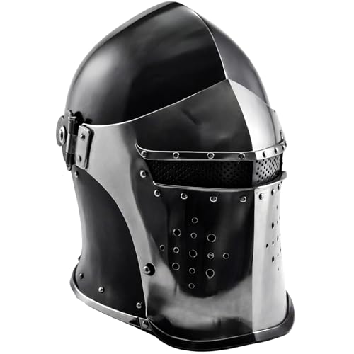 Annafi Barbuta Helmet | Viking Battle Knight Helmet Armour | Medieval Visored Barbute Helm Armor for SCA LARP Cosplay Reenactment Replica Costume Armour Display | Wearable For Adult Helmets (Silver)