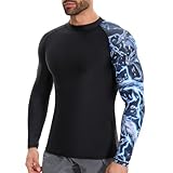 MISS MOLY Men's Splice Long Sleeve UPF 50+ Jiu Jitsu Rash Guard Skins Compression Swim Shirt UV Sun Protection Athletic Workout Fishing Hiking Running Rashguard Wolf-Blue L