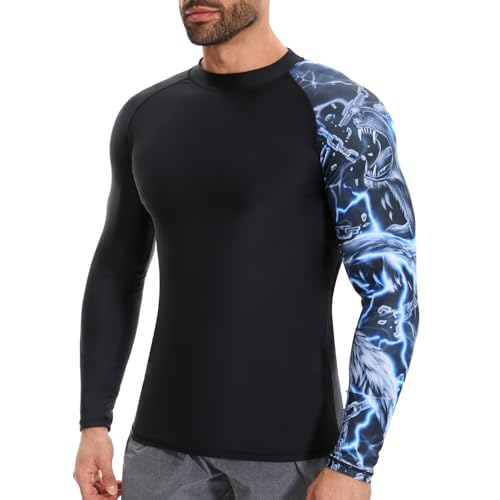 MISS MOLY Men's Long Sleeve UPF 50+ Rash Guard Skins Compression Shirt UV Sun Protection Athletic Workout Rashguard