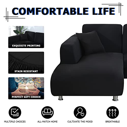 Lydevo Sofabezug Ecksofa L Form Sofa Überwürfe Stretch Sofabezug L Form Rechts oder Links mit Zwei Kissenbezügen Waschbar Universal-Couchbezug L Form Sofa Cover L Shape(3 Sitzer+3 Sitzer,Schwarz)