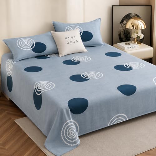Image of Cotton Feel King Size Flat Bedsheet for Double Bed (90 x 100 Inches | 230 x 250 cm) with 2 Pillow Covers | Soft & Smooth Printed Bedsheet for Daily Use (Gray Gola, King Bed-90x100)