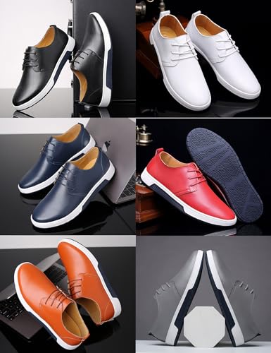MOYOWEI Men's Leather Casual Dress Shoes,Fashion Comfort Softsole Lace-up Plain Toe Travel Business Derby Oxfords Flat Sneakers3