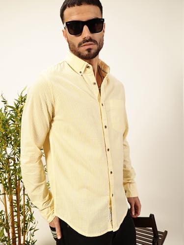 Image of Thomas Scott Men's | Slim Fit | Striped Design | Button-Down Collar | 100% Cotton Casual Shirt for Mens