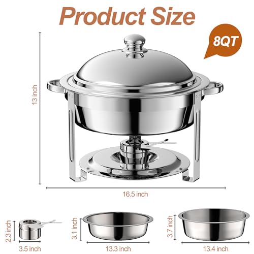 4 Pack Round Chafing Dish Buffet Set,Stainless Steel 8QT Round Buffet Servers and Warmers, Thick Stand Frame Catering Chafe with Mirror Covers,Food Warmer for Party, Weddings,Picnic by KWDOBUUS - Image 3