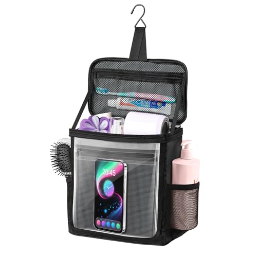 Kebrela Hanging Shower Caddy Portable Travel Toiletry Bag for Men & Women Large Capacity with Hook Dorm Room Essentials With Waterproof Phone Compartment for Bathroom Picnic Gym Travel(Black)