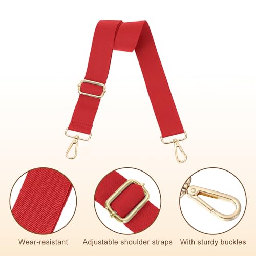 Image of uxcell Wide Shoulder Strap, 3.8cm Adjustable Purse Strap Replacement Crossbody Strap for Shoulder Bag Handbag, Red, Light Gold Pull Core Buckle