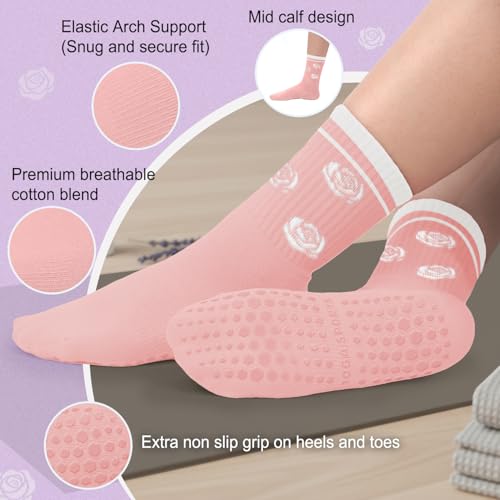 Image of Pilates Socks for Women, Non Slip Grip Socks for Yoga, Barre, Hospital, Grippy Socks Womens Gifts, 4 Pairs
