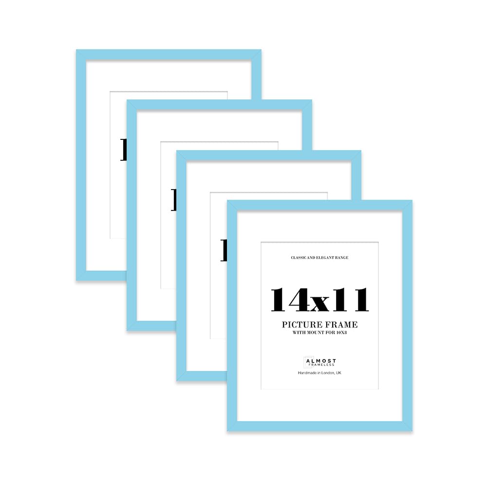 Light Blue Picture Frame 14x11 With 10x8 Mount for Photos - Wall & Table Display, Landscape or Portrait, 4 Pack