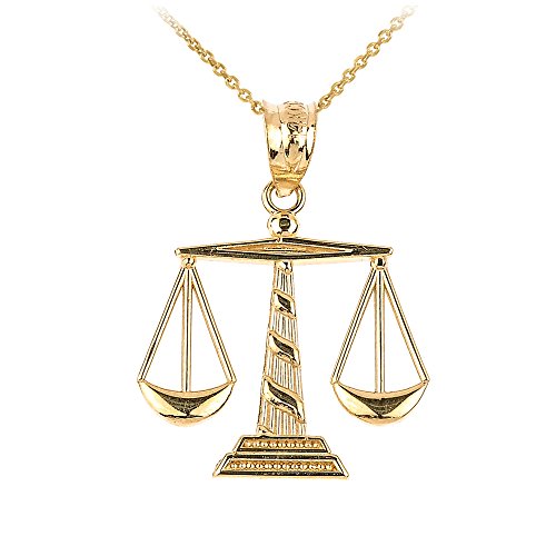 14k Yellow Gold Scales of Justice Pendant Necklace