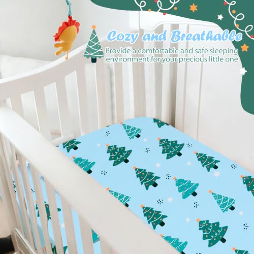 Image of JISEN Christmas Fitted Crib Sheets for Boys Girls 52x28 Inch Cartoon Tree
