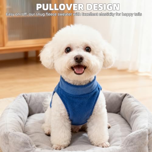 Image of PUPTECK 3 Pack Fleece Dog Vest Sweaters Winter Coat for Small Dogs, Pullover Jacket Pet Cat Fall Clothes Puppy Sweatshirt for XS S Medium Boy Dogs, Navy&Blue&Light Blue, L