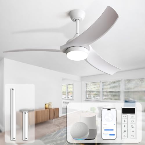 Image of Sofucor 52 Inch Smart Modern Ceiling Fan with Light, White 3 ABS Blades