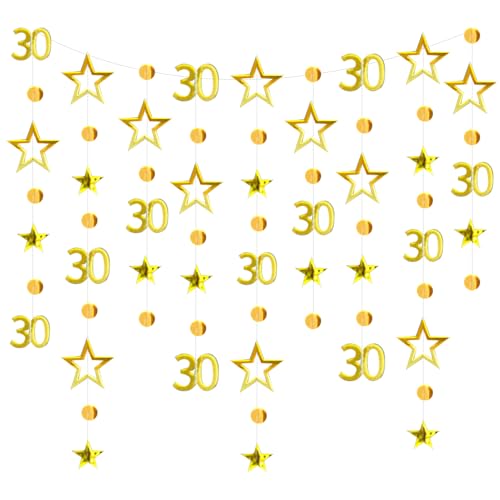Kasoud Banderines de 30 cumpleaños, decoraciones de guirnaldas de 30 cumpleaños, decoraciones doradas de 30 cumpleaños, decoraciones de 30 cumpleaños, pancarta de 30 cumpleaños para el hogar u oficina