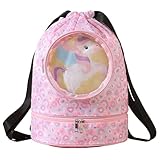 Sac de bain pour enfants avec compartiment mouillé, sac à dos pour enfants, cordon à tirage résistant à l'eau, taille 39 x 10 x 25.5 cm, 0,2 kg, ce sac de bain pour enfants dessin animé, tissu imperméable de haute qualité, résistant à la saleté, facile à nettoyer