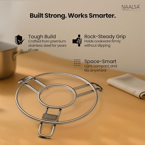 Image of NAALSA - Mars 3pc Set Stainless Steel Round Trivet, Hot Pot Stand, Heavy Duty Steel Trivet for Hot Utensils, 4mm Rod Table Top Ring, Hot Pot Mat Stand for Kitchen Utensil Vessel Holder (Pack of 3)