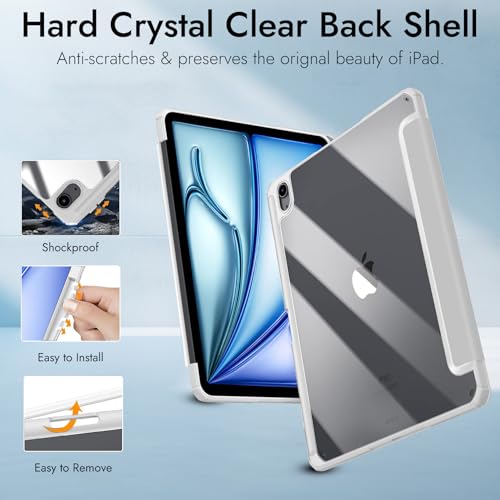 Image of Robustrion Cover for iPad Air 13 inch M4 /M3 /M2 (2026 /2025 /2024) Cover Case with [Pencil Holder] [Transparent Back] Hybrid Case Cover for iPad Air 13 inch [Auto Sleep Wake Support] - Grey