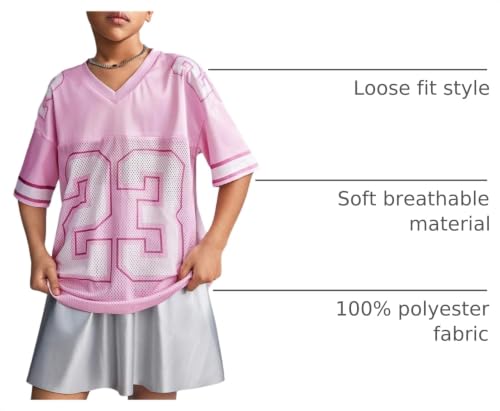 Image of WDIRARA Girl's Number Graphic Jersey Shirts Short Sleeve V Neck Tees Oversized T-Shirt Tops