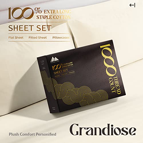 100% Cotton King Size Sheet Set - 4 Piece Set - Hotel Luxury Bed Sheets - Deep Pocket - Easy Fit - Breathable & Cooling Sheets - Comfy - 1000 Thread Count Sateen Weave Ivory Bedsheets - Kings Sheets #TOP3