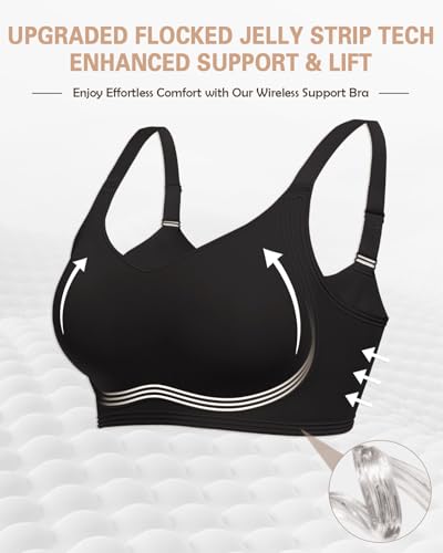 Image of Wireless Support Bra Full Coverage Padded Push Up Anti Sagging Comfortable Seamless Lace Bras No Underwire