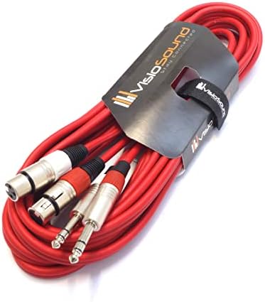 2 x Female XLR to 2 x 6.35mm 1/4" Stereo TRS Jack Balanced Twin Lead/Patch Cable 3m