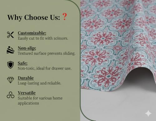 Image of Dribble EVA Shelf Liner Mat 45x500cm Roll, Non Slip Drawer & Cabinet Liner for Kitchen, Waterproof Oilproof Washable Fridge Mat, Anti Skid Cupboard Wardrobe Multipurpose Mat (Red /Green Mandala Art)