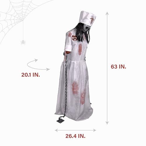 Image of Haunted Hill Farm Life-Size 5.2-Ft Animatronic Convulsing Nurse by Tekky Halloween Decoration with Motion-Activated Sounds