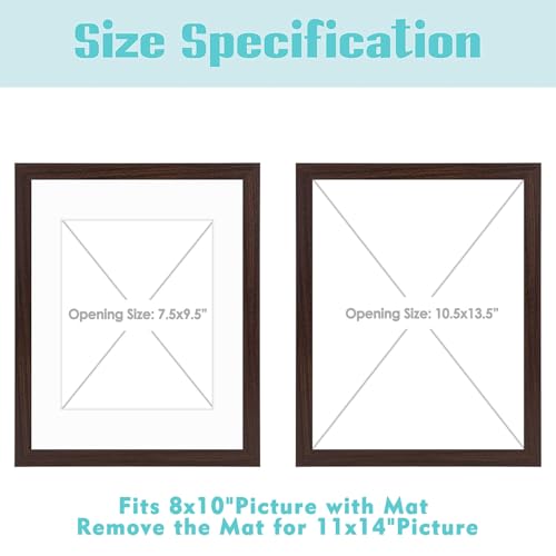 Image of Frametory 4 Pack 11x14 Brown Picture Frame with Real Glass Mat for 8x10