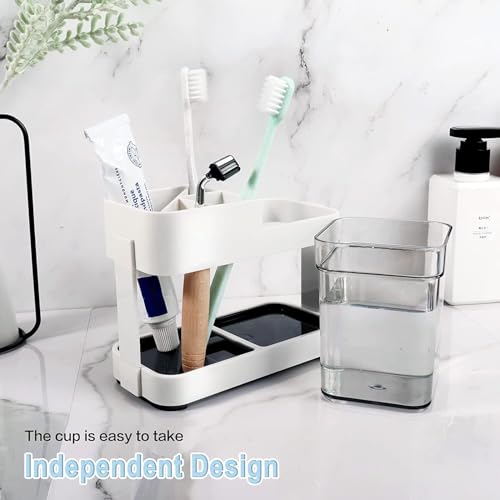 Image of STEFFAN Toothbrush Holder for Bathroom Wall, Toothbrush and Toothpaste Holder with 2 Cups, Multipurpose Bathroom Organizer, Durable Wall Mounted Brush Holder, Space Saving Bathroom Accessories