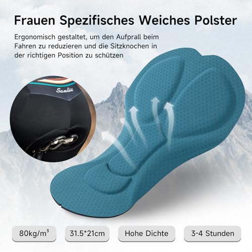 Santic Fahrradhose Lang Damen Gepolsterte Thermo Winter Radhose Sitzpolster Reflektierend Radsport Lange Leggings Hosen Schwarz M